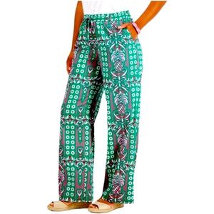 Charter Club wide leg pants pull on green pink size small